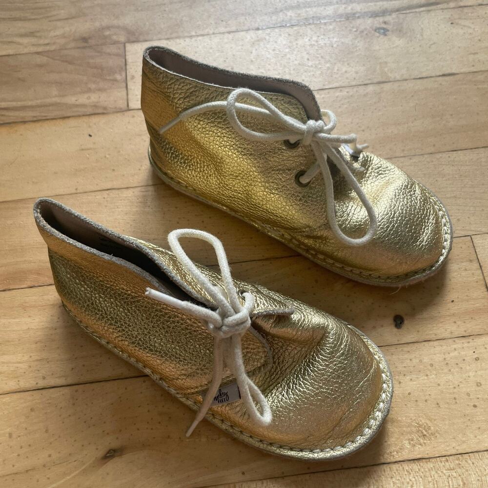 Monkey Feet Metallic Gold Leather‎ Lace Up Booties Girls Size 3-4 Year Old